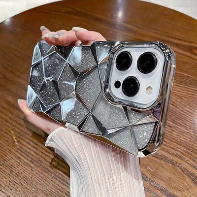 TEMU Electroplated Geometric Gradient Bling Phone Case For Iphone 16 15 Pro Max 14 11 Pro Max Fundas Anti-drop Soft Cover Image