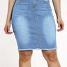 Blue Hem Denim Skirt, Slim Fit Slash Pockets Mid-stretch Denim Skirt, Women's Denim Clothing