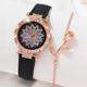 Women's Watch Flower Fashion Quartz Watch Sparkling Rhinestone Analog Wrist Watch & 1pc Rose Flower Bracelet, Gift For Mom Her