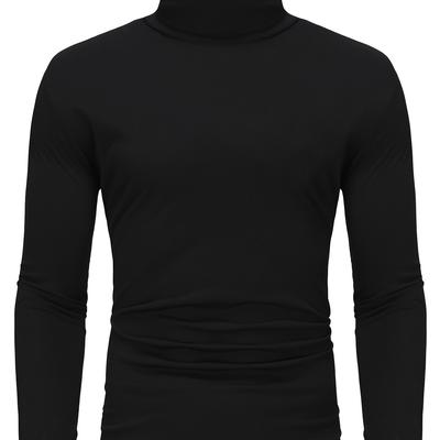 TEMU Men's Slim Fit Thermal Long Sleeve Turtleneck Shirt - Solid Color Layer Top, Mid-stretch Fabric For Autumn/winter , Hand Wash Only, Base Layer Clothing, , Stretchable Material Image