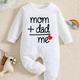 Baby Cute Onesie, Long-sleeved Cotton Jumpsuit With Mom+dad=me Print