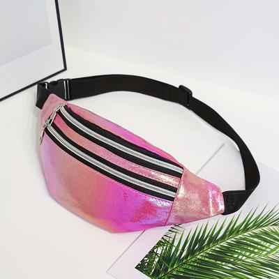 TEMU Aerocandy Holographic Laser Rainbow Waist Bag - Colorful Gradient, Crossbody Chest Pack For Camping, Travel & Commuting - Portable Phone Pouch With Adjustable Strap, Backpack For Travel Image