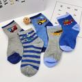 5 Pairs Of Children's Socks Autumn New Cartoon Car Boy Stripe Socks 4 Seasons Anti-odor Breathable Boy Socks