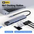 8 In 1 Usb C Docking Station With 4k Hdtv, 100w Pd, Usb 3.0/2.0, Rj45 Ethernet, Sd/tf Card Reader, Type-c Hub Adapter For Pro/air Laptops And More Type C Devices