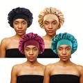 4pcs/set Satin Solid Color Sleeping Hat Soft Elastic Night Sleep Cap Hair Care Bonnet For Women Men Unisex