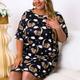 Plus Size Cute Nightdress, Women's Plus Cartoon Sloth & Claud Print Short Sleeve Round Neck Medium Stretch Tee Sleep Dress