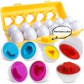 12pcs Matching Eggs Color Shape & Dinosaur Recognition Sorter Puzzle Easter Eggs Sensory Toys Early Learning Educational Fine Motor Skill Montessori Geometric Eggs For Toddlers Boys Girls
