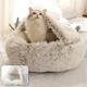 Plush Round Hooded Pet Bed, Warm Dog Bed For Small Dogs, Fluffy Soft Cat Bed, Donut Pet Cushion