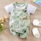 Infant's Cartoon Zoo Animal Print Faux Two-piece Bodysuit, Casual Short Sleeve Romper, Baby Boy's Clothing