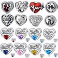 1pc Silver Plated Copper Heart Shape Charms Beads High Heel Animal Charms Birthstone Beads Fit Original Bracelet Diy Spacer Women Jewelry Making Birthday Jewelry Gift