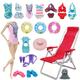 4pcs Set Accessories Swimwear For 30cm/11.5'' Dolls Bikini Set Diving Suit Set Swim Ring Sunhat Lifevest Beach Chair Slipper Shoes Playset Toys For Girls Summer Doll Clothing And Accessories (no Doll)