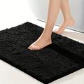 1pc Chenille Black Bath Rug, Soft Non-slip Absorbent Bath Mat, Machine Washable Shower Carpet For Home Bathroom, Bathroom Accessories, Kitchen Area Rugs, Laundry, Bedrooom, Shower, Indoor Mat