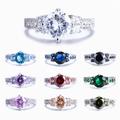 Round Ucr Zircon Ring 18k Gold Plated Multicolor White Blue Evening Party Decor Women's Promise Ring