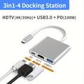 Type-c Docking Station 3 In 1 Hub With Connector For Hdtv+usb+pd Ports Support 4k Hd Pd 100w Fast Charging Compatible With Macbook/ipad/samsung/switch