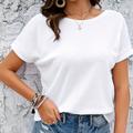 Waffle Crew Neck T-shirt, Elegant Cross Back Top For Spring & Summer, Women's Clothing