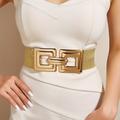 Hollow Out Square Buckle Belt Classic Golden White Elastic Wide Waistband Elegant Decoration Dress Girdle For Women