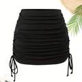 Special Fabric High Stretch Cover Up Skirt, Solid Color Drawstring Tie Side Beach Skirt, Women's Swimwear & Clothing For Holiday