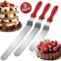 3pcs Cake Spatula Set, Icing Spatula Set Stainless Steel Offset Cake Icing Spatula Set Cake Smoother Scraper Set Cake Spatula -6 Inch, 8 Inch, 10 Inch For Cake Decorating Supplies