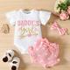 Baby Girl's Cotton Casual 2 Pieces Set, Daddy's Girl Letter Printed Striped Romper + Short Pants