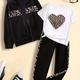 Leopard Print Style 3 Pcs, Trendy Hooded Jacket With Zip & Leopard Print Heart Print T Shirt & Leopard Side Casual Pants Set, For Girls, Autumn/ Winter, Party, Gift