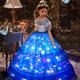 Kid/ Teen Girls Halloween Fun Light Up Costume Comic Flower Fairy Cosplay Older Sister Role Play Costume Led Glow-in-the-dark Dress With Bag (battery Not Included) Mardi Gras