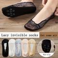 5 Pairs Floral Lace Socks, Breathable & Lightweight Seamless Invisible Socks, Women's Stockings & Hosiery
