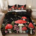 3pcs Duvet Cover Set, Red Mushroom Print Bedding Queen Set, Soft Comfortable Duvet Cover, For Bedroom, Guest Room (1*duvet Cover + 2*pillowcase, Without Core)