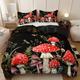 3pcs Duvet Cover Set, Red Mushroom Print Bedding Queen Set, Soft Comfortable Duvet Cover, For Bedroom, Guest Room (1*duvet Cover + 2*pillowcase, Without Core)