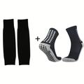 2 Pairs Of Non-slip Football Socks & Leg Sleeves Set, Breathable Sweat Absorption Sports Socks & Leg Sleeves For Running, Basketball, Jogging