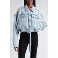 Drawstring Hem Crop Denim Trucker Jacket