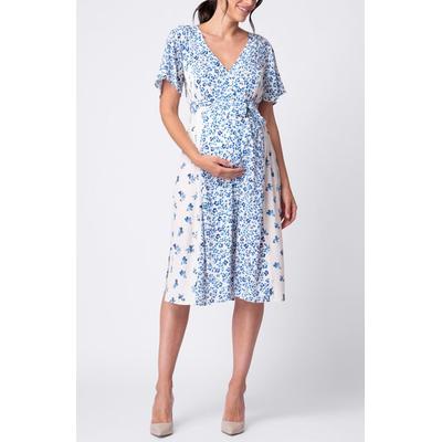 Floral Flutter Sleeve Maternity/nursing Dress