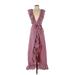 MISA Los Angeles Casual Dress - Wrap: Burgundy Plaid Dresses - Women's Size X-Small