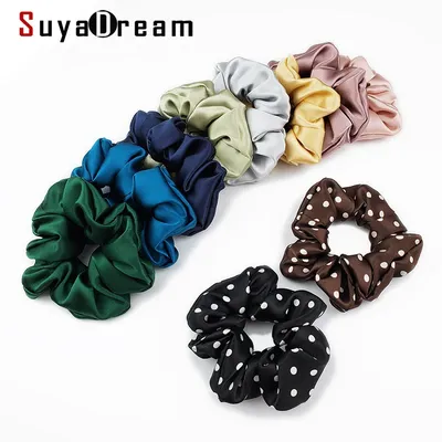 SuyaDream Woman Silk Elastic Hair Ties 19mm 100%Mulberry Silk Solid Solid Hairband Healthy Hair