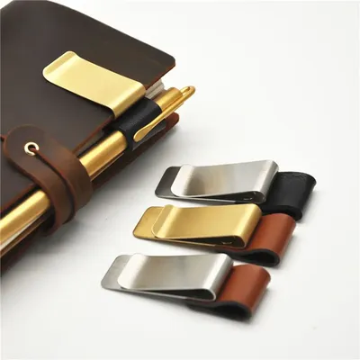 1Pc Metal Leather Pen Holder Brass Stainless Steel Pencil Clip Vintage Dairy Notebook Pen Holder
