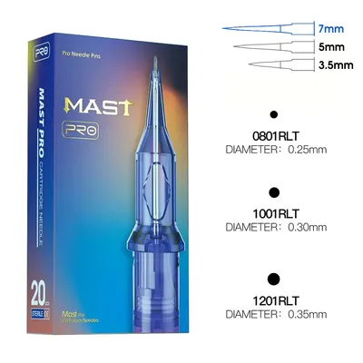 PRO 20pcs 1RLT 08/10/12 7mm Taper Sterilized Tattoo Cartridge Needles Supply Makeup Permanent Round
