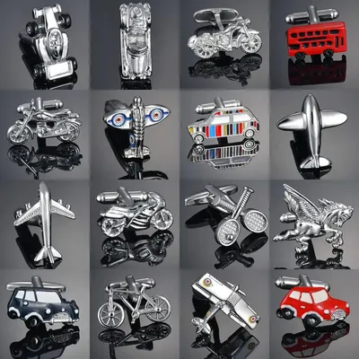 Novelty Vehicle Motorcycles/Bicycles/Racing/Cars cufflinks Plane/Wooden/Horse/Bus Modeling men's