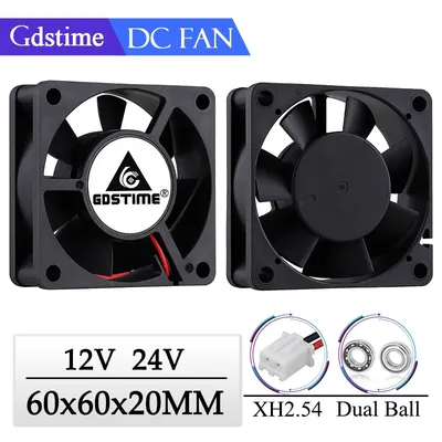 2 Pcs Gdstime 60x60x20mm 6020 12V 24V Dual Ball 3D Printer Cooler Fan 60mmx20mm Brushless Machine
