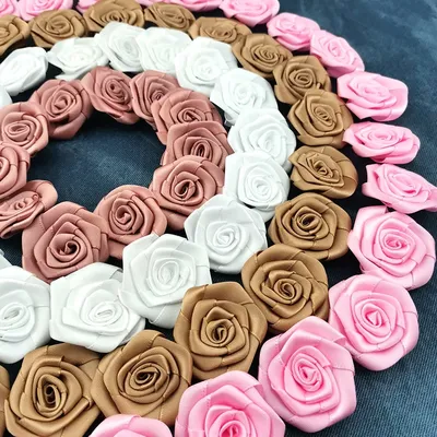 30Pcs 40*40mm Mini High Quality Satin Rosette For Home Wedding Party Clothing Decoration Scrapbooking DIY Ribbon Crafts Supplies