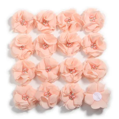 100PCS 5.5cm 2" Pearl Rhinestone Center Chiffon Hair Flower For Hair Accessories Hand Sewing Flower