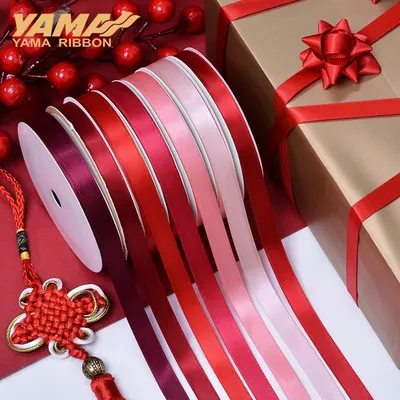 YAMA Double Face Satin Ribbon 6 9 13 16 19 22 mm 100yards Red Pink Series Ribbon for Wedding