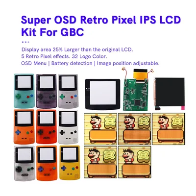 Super OSD RETRO PIXEL IPS Larger LCD SCREEN KIT Backlight Brightness Touch sensor For GameBoy