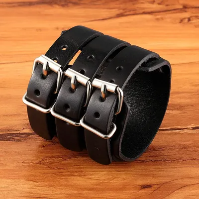TYO Classic Men's Boys Adjustable Genuine Leather Cuff Bracelet Punk Rock Jewelry Black/Brown Three