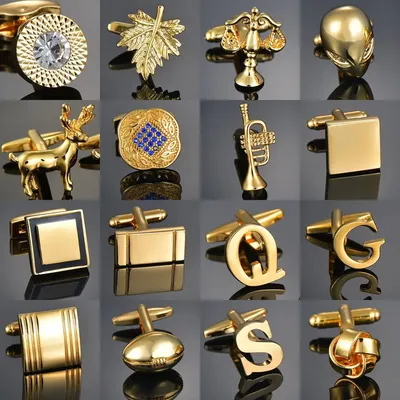 Quality Gold Color Cufflinks Letters/Alien/Square/Dragon/Maple leaves/Balance/Name Cuff Links for