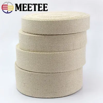 5Meters Meetee Cotton Webbing 20/25/30/38/50mm Natural Color Canvas Ribbon Bag Strap Belt DIY Sewing