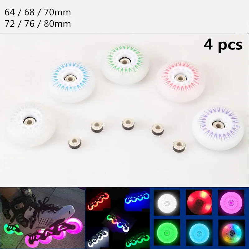 4 pieces Brightness LED Flash Wheel 80mm 76mm 72mm 70mm 68mm 64mm for Inline Skates 90A for Adults Kids SEBA RB Roller Wheels