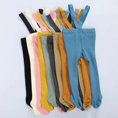 Newborn Baby Girls Solid Suspender Pantyhose Infant Toddler Elastic High Waist Tights Autumn Winter