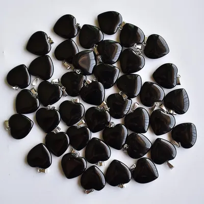 Love Heart Stone Beads Pendants 20mm Wholesale Charms Natural Black Obsidian Stone For DIY Jewelry