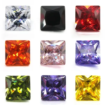 50pcs/Lot 2*2mm~10*10mm 5A White, Olive, Purple, Black, Pink Square Shape Cubic Zirconia Stone