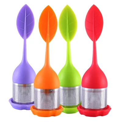 Tea Infuser - Stainless Steel Fine Mesh Tea Filter with BPA-Free Silicone Leaf Handle and Drip Tray for all Loose Leaf Tea