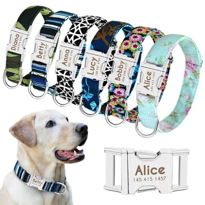 Dog Collar Personalized Nylon Pet Dog Tag Collar Custom Puppy Cat Nameplate ID Collars Adjustable